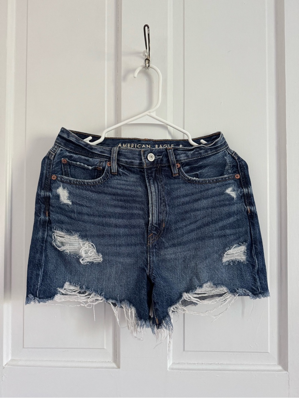 American Eagle Outfitters Dark Blue Distressed Denim Cutoff Shorts